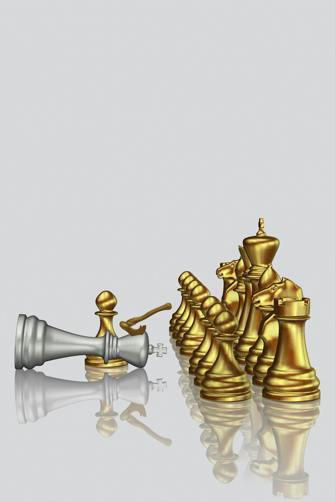 Gold chess pieces have defeated the silver king.